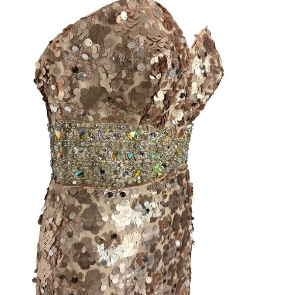 Night Moves Light Gold All Over Sequin Beaded Strapless Formal 6755 Dress Gown 4 - Picture 4 of 16